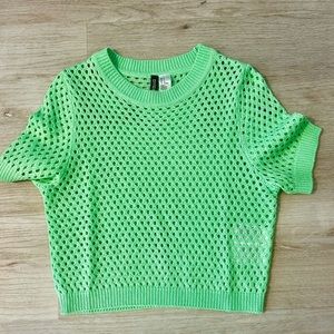 Divided H&M lime green hole knit crop top size Small